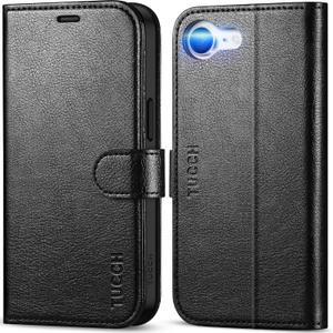 TUCCH Case Wallet for iPhone 16e, Stand [RFID Blocking] 4 Card Slots [Protective TPU Interior Case], PU Leather Magnetic Shockproof Flip Cover Compatible with iPhone 16e, Textured Black