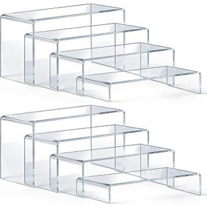 Acrylic Display Risers 8 Pcs - Clear Acrylic Shelves & Display Stand, Rectangular Risers for Cupcake, Retail & Desktop, 4 Sizes (7", 8", 9") (Medium)