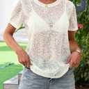 Allimy Womens Sexy See Through Lightweight Sheer Lace Crochet Summer Date Night Going Out Tops Short Sleeve Shirts Blouses for Women Dressy Casual 2026 Country Concert Outfits Beige XL (Beige, XL)