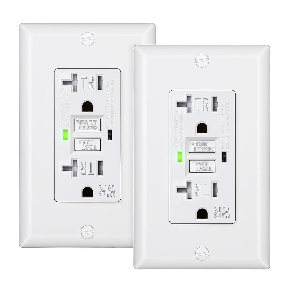 DEWENWILS 2-Pack GFCI Outlet 20Amp, Outdoor Weather-Resistant(WR), Tamper-Resistant(TR), UL Listed, Gfi Self-Test, LED Indicator, Wallplate Included with Thinner Design, White