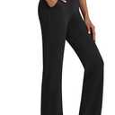 Womens Stretchy Yoga Dress Pants Pockets High Waist Straight Leg Work Trousers Pull On Business Casual Slacks (Black, S)