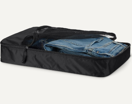 Amazon Essentials 12Piece Packing Cubes Travel Accessories Set, Luggage Organizer with Double Zipper, Mesh Top, 100% Polyester, Large, Black (Previously Amazon Basics)