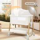 suihuooo 4-in-1 Baby Bassinet, Portable Bassinet Bedside Sleeper with Wheels and Storage Basket, 7 Height Adjustable Breathable Mesh Rocking Bassinet with Mosquito Net for Newborn-White