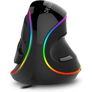 DELUX Ergonomic Vertical Mouse, Wired Ergo Mouse for Large Hands, 6 Programmable Buttons, Up to 12800 DPI, Removable Wrist Rest, Vibrant RGB Backlit, for Windows 7/8/10/XP/Vista (M618Plus RGB-Wired)