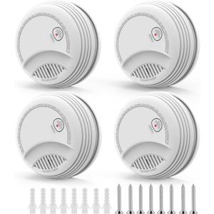 Photoelectric Smoke Detector with 9V Battery Included Smoke Alarm, 10-Year Sensor, Test/Silence Button, Low Battery Warning, Easy Mount, 4 Pack Fire Alarm for Home Bedroom Living Room
