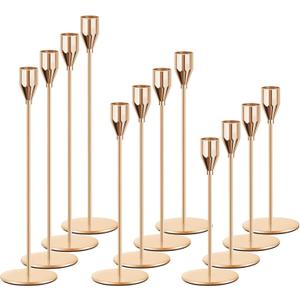 Gold Candle Holders for Taper Candles, FODIENS Set of 12 Metal Candlestick Holders, Decorative Tapered Candle Stick Holder for Wedding Dinning Anniversary Party Table Centerpiece (Gold)