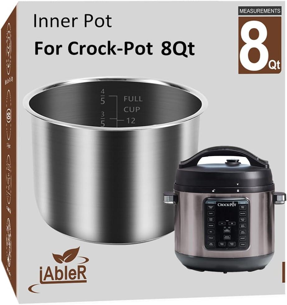 Original Inner Pot for Crock Pot 8 Quart - Stainless Steel Replacement Pot for Crock-Pot 8 Qt Multi-Cooker Crockpot XL Pressure Cooker Accessories Parts