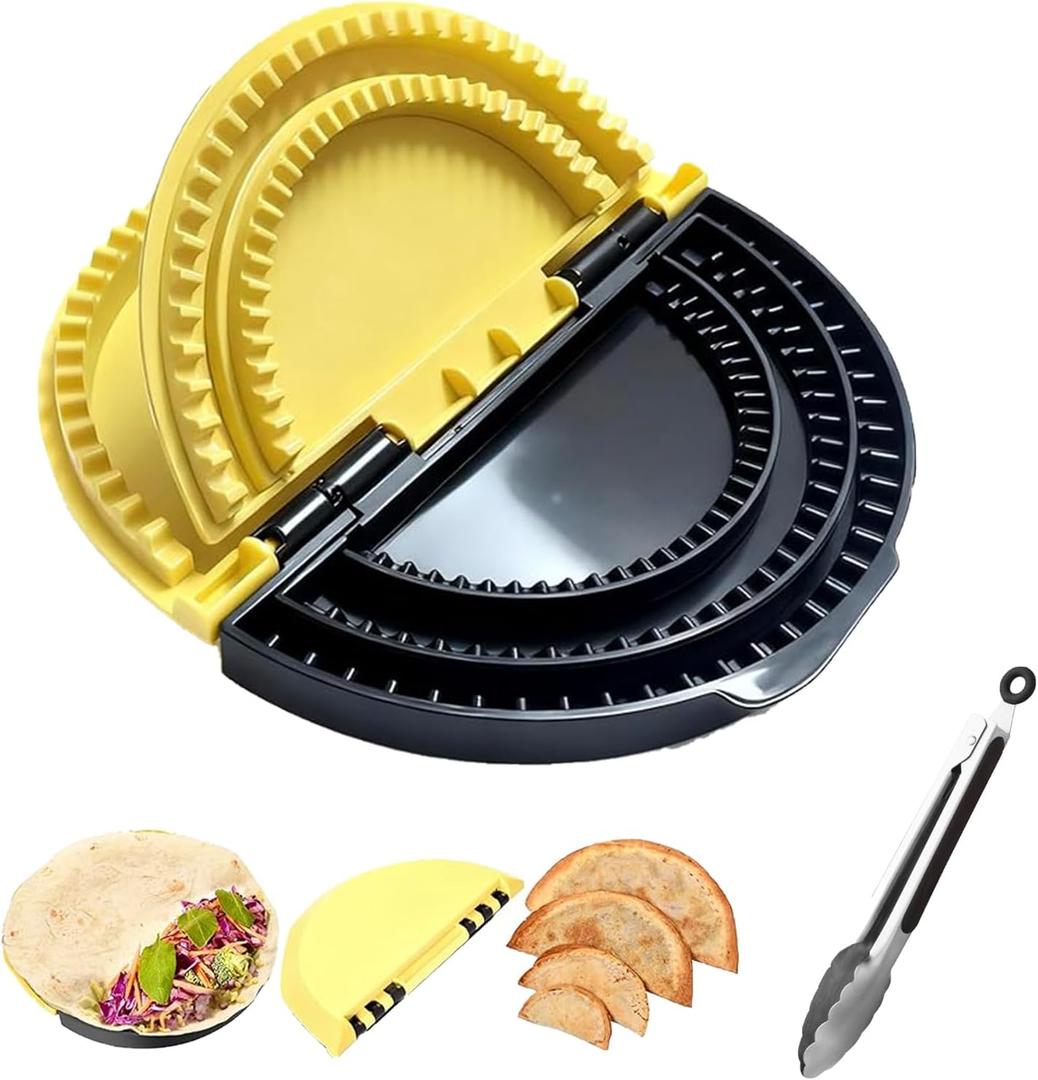 Tortilla Sealer & Crimper, 3-in-1 Adjustable Tortilla Press for 10/8/6 Inch Wraps – Make Quesadillas, Burritos, Calzones & Empanadas | Detachable, Dishwasher Safe | BPA-Free, Includes Cooking Tongs