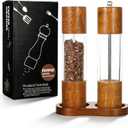 Wooden Salt and Pepper Grinder Set, 8 inch Manual Refillable Wooden Salt and Pepper Shakers Mill with Tray, Adjustable Coarseness, Solid Wood with Ceramic Stainless Steel Core, Transparent - 2 Packs