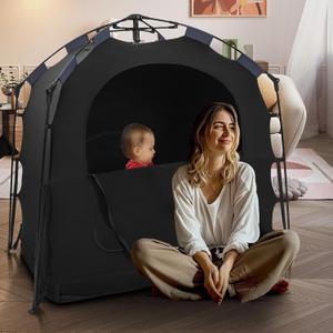Pack N Play Blackout Cover Baby Sleep Tent 1-Click Set Up Blackout Tent Travel Crib Tent Canopy Portable Privacy Tent Blackout Canopy Crib Cover, Block 95% Light, Black, Medium