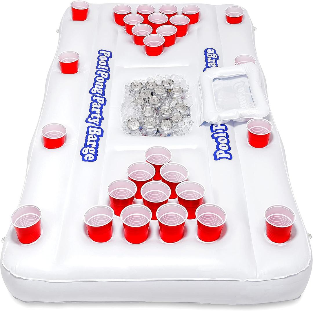 GoPong Original Pool Party Barge Floating Beer Pong Table with Cooler and Cup Holders