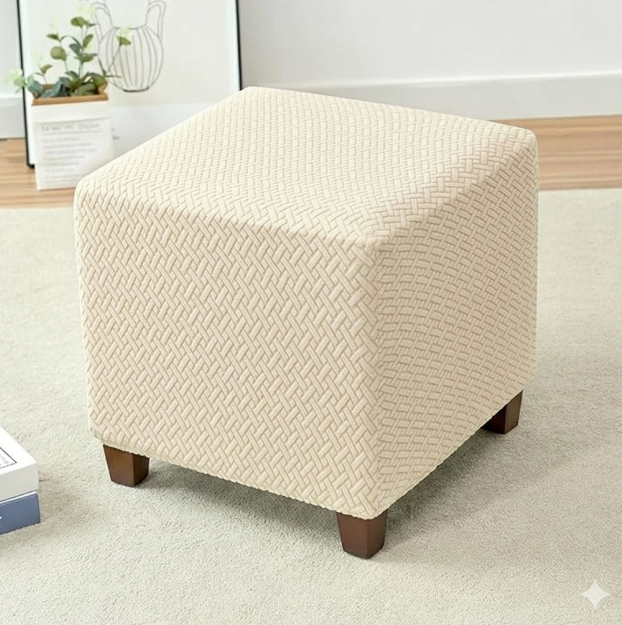 HFCNMY Ottoman Cover Square,Stretch Knitted Small Square Ottoman Slipcover,Storage Foot Stool Covers with Elastic Bottom Coffee