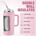 64oz Insulated Tumbler with Handle, Stainless Steel Double Wall Vacuumn Water Bottle, Lid and Straw for School, Gym, Hiking & Camping, Pink