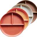 greenandlife 9 Inch 4PCS Unbreakable Portion Control Plates, Divided Plates for Kids Adults, Dishwasher & Microwave Safe Compartment Plate, Lightweight Reusable Wheat Straw Plate, BPA Free (Sunset)