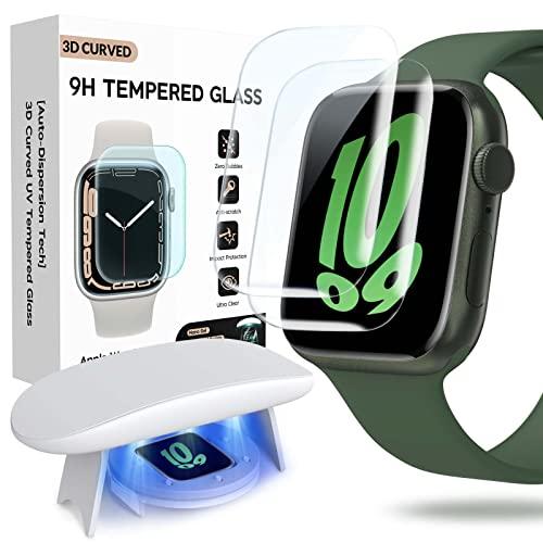 FLOKINICE Compatible for Apple Watch Seires 9 8 7 Screen Protector 45mm, Tempered Glass