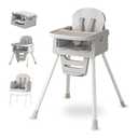 Portable 3 in 1 High Chairs for Babies and Toddlers, Convertible Baby Feeding Chair with Tray, Easy Clean Baby High Chair for Toddler with Foot Rest, Infant Highchairs & Booster Seats with Cush Grey
