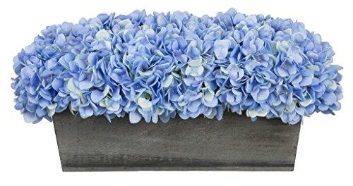 House of Silk Flowers Artificial Hydrangeas in Grey-Washed Wood Ledge (Blue)