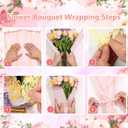 338Pcs Flower Bouquet Wrapping Paper Kit, Waterproof Floral Wrapping Paper Florist Bouquet Supplies with Crowns Butterfly Decor Pearl Pins and Ribbons for Birthday Wedding DIY CraftTranslucent Pink