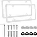 alpmosn 2PCS Stainless Steel License Plate Frames, 4 Holes Car Licence Plate Covers with Screws Washers and Caps, Car Exterior Accessories, License Plate Holder for US Vehicles (White)