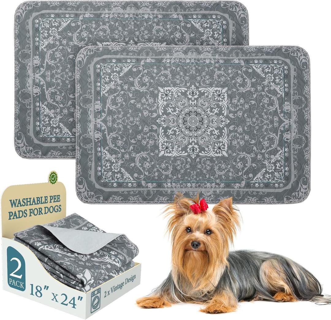 Homimp Washable Pee Pads for Dogs, 2 Pack Reusable Puppy Pads Waterproof, Absorbent and Leakproof Dog Pee Pads, Non Slip Puppy Training Pads, Pet Mat for Floor, Crate, Couch, Whelping,Grey, 18"x24"