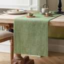 ZeeMart Burlap Style Farmhouse Table Runners 90 Inches Long, Green Rustic Woven Dining Table Runner for Everyday Use, 14x90 Inches, Grass Green