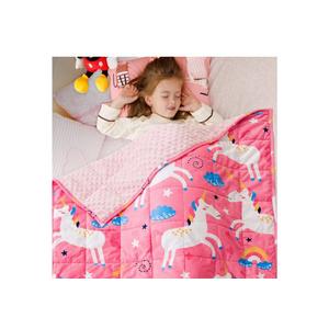 Sivio Minky Dotted Weighted Blanket 3lbs, Super Soft Crystal Velvet Reversible Heavy Blanket with Cute Cartoon Patterns, 36x48 Inch, Pink Unicorn