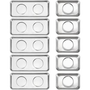 SINJEUN 10 Pieces Rectangle Magnetic Tray, 3.6 x 2.5 Inch and 5.9 x 2.5 Inch Magnetic Tray Set, Stainless Steel Magnetic Tray Holder for Screws, Nut, Bolt and Metal Part