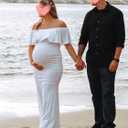 Glampunch Womens Off Shoulder Maternity Dress Ruffles Elegant Slim Gowns Fit Maxi Photography Dress (White, M)