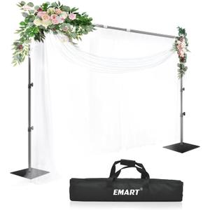 EMART Backdrop Stand, 10x10ft Width Adjustable Photography Background Support Poles with Heavy Duty Flat Base, Photo Metal Steel Pipe and Drape Frame Kit for Parties Birthday Wedding - Black