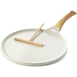 SENSARTE Nonstick Crepe Pan with Spreader, 12-Inch Natural Ceramic Coating Dosa Pan Pancake Flat Skillet Tawa Griddle with Stay-Cool Handle, Induction Compatible (White)