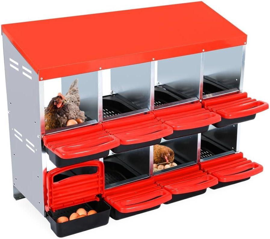 Chicken Nesting Box, 8 Hole 2 Layer Hen Nest Boxes, Nesting Boxes for Chickens, Roll Away Eggs Laying Boxes,Cleanable Pull Out Hen Roosting Boxes (Red)
