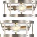 Farmhouse Semi Flush Mount Ceiling Light, Brushed Nickel 11inch 2-Light Metal Cage Light Fixture Ceiling Mount, Industrial Closed to Ceiling Mount Lamp, 2 Pack