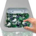 Skywin Large Laundry Pods Container with Slide Lid, Laundry Pod Holder 15 x 8.7 x 4.5 In, Holds 11 Pounds OR 120-150 Pods, Laundry Pod Container, Dishwasher Pods Container (Clear and Grey)