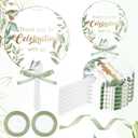 Roowest 50 Pcs Wedding Hand Fans for Guest Plastic Transparent Leaf Handheld Wedding Fans Bulk with Ribbon Thank You for Celebrating with Us Greenery Hand Fan with Handle for Baby Shower Bridal Shower
