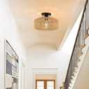MAYNA 11.8" Rattan Ceiling Light Fixture, Hand-Woven Boho Light Fixtures Ceiling Mount, Mini Rattan Chandelier Light Fixture for Farmhouse Hallway Bedroom Kitchen Entryway, Bulb NOT Included