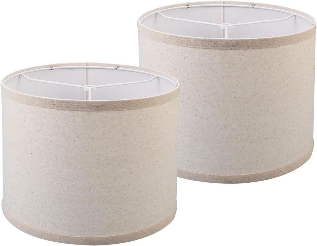 lampshades Set of 2, Drum Lamp Shades Set of 2, Lamp Shades for Table Lamps Easy Assembly Required Lamps Shades Natural Linen Fabric(Beige, 10"x10"x8")