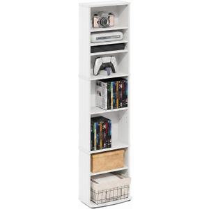 Furinno Jaya DVD Shelf, 8-Tier Tall Narrow CD Rack, Media Shelf with Adjustable Shelves, DVD Storage Cabinets for CD Bluray Game Disc, Easy Assembly, for Living Room, Home Office, White