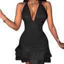 Milumia Women's V Neck Halter Bodycon Mini Dress Tie Backless Party Club Short Dresses Black, X-Large