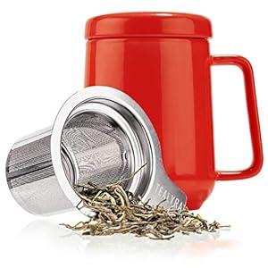 Tealyra - Peak Ceramic Red Tea Cup Infuser - 19-ounce - Large Tea High-Fired Ceramic Mug with Lid and Stainless Steel Infuser - Tea-For-One Perfect Set for Office and Home Uses - 580 milliliter