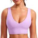 CRZ YOGA Butterluxe Womens V-Neck Longline Sports Bra - Wireless U-Shaped Open Back Yoga Low Impact Padded Crop Topб Size Small, 46