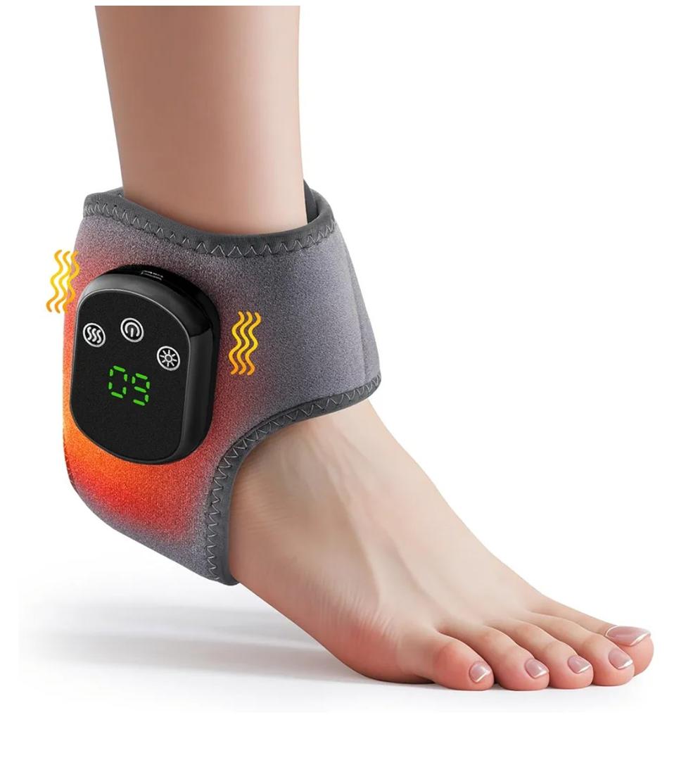 Cordless Ankle Massager with Heat, Ankle Heating Pad, USB Rechargeable Heated Brace Wrap Warmer, 5 Heat Levels, 3 Vibration Modes, Auto Shut Off