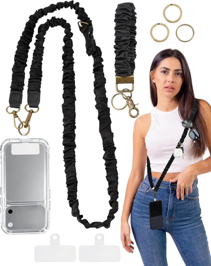 2 Pack Cell Phone Lanyard Crossbody Phone Strap and Wrist Strap Long Lanyard for ID Holder Keys Accessories Travel Essential for Women