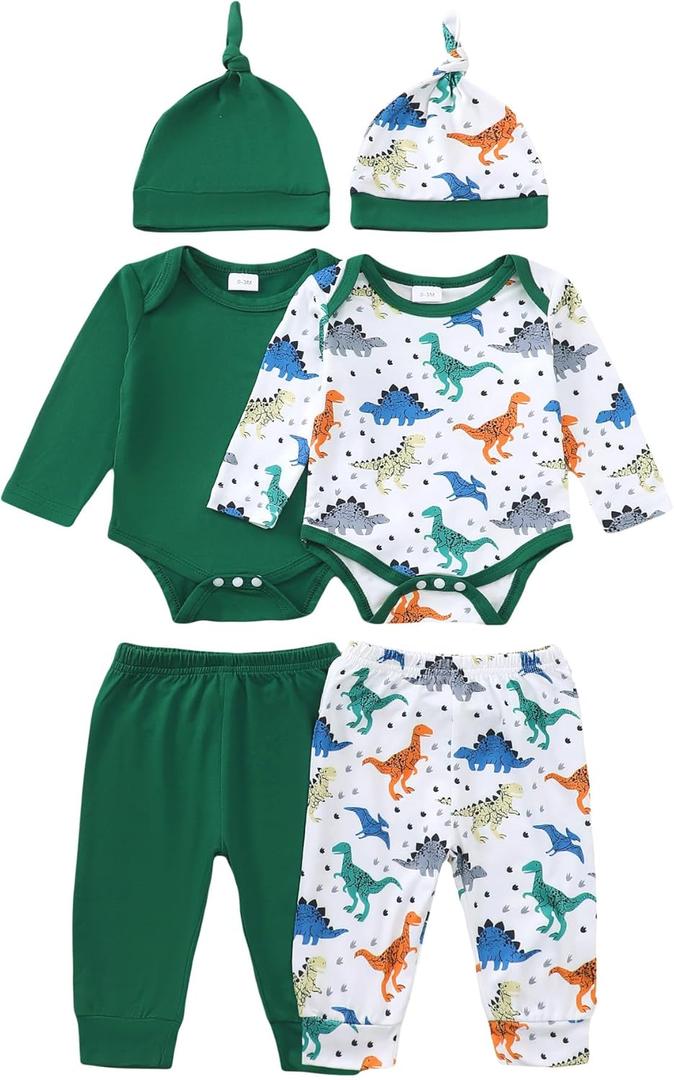 Newborn Baby Boy Clothes Infant Boys Outfits Romper 2-Pack Cute Baby Boy Pants Set Hat 0 3 6 9 12 18 Months (Green)