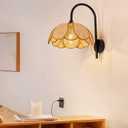 Bofea-Boho Rattan Wall Sconce Black Hard-Wired Wall Lamp,Handmade Creative Rattan Flower Petal Sconces,Farmhouse Living Room Indoor Lighting,Vintage Black Lighting for Bedroom Hallway