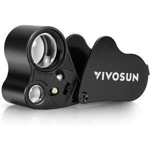 VIVOSUN 30X 60X Illuminated Jewelers Loupe Foldable Magnifier with LED Light for Jewelry Gems Watches Coins Stamps Antiques Black