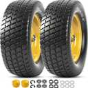 AR-PRO (2 Pack) 15x6.00-6 Flat Free Tire and Wheel, Solid Lawn Mower Front Tires with 3" Centered Hub, 3/4" & 5/8" Bearings & 1" Bushings, Compatible with John Deere Riding Mower Lawn Tractor