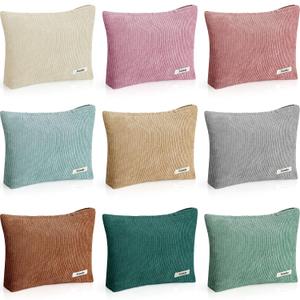 Sherr 9 Pcs Corduroy Makeup Bags 10 x 7 Inches Cosmetic Bag Large Velvet Travel Aesthetic Pouch Travel Makeup Organizer Toiletry Bag for Purse Accessories Cosmetics Pouch for Women, 9 Colors
