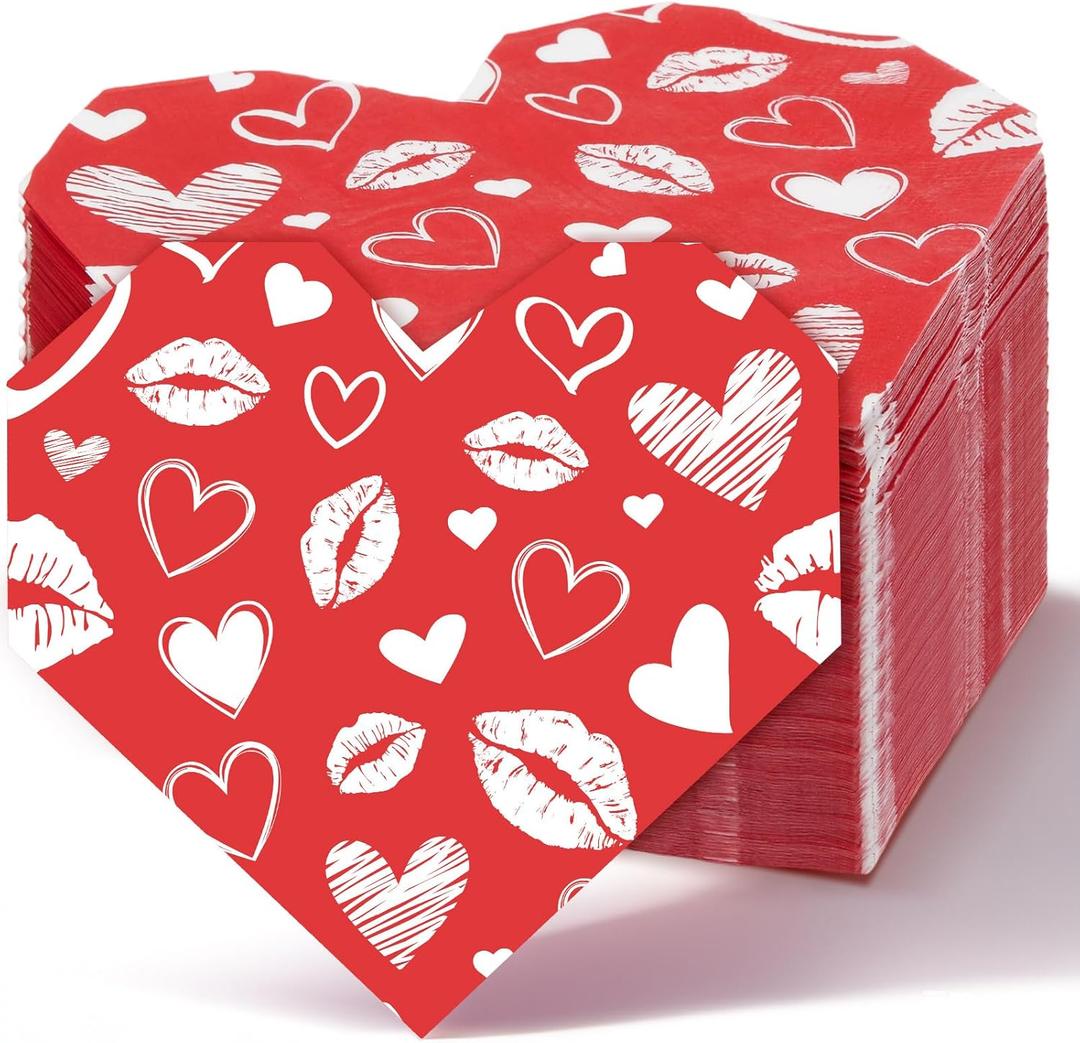 Landical 50 Pcs Valentine Heart Shaped Paper Napkins Galentine's Day Disposable Paper Guest Napkins Valentines Love Hearts Hand Towel for Ladies Celebration Bachelorette Party Table Supplies(Red)