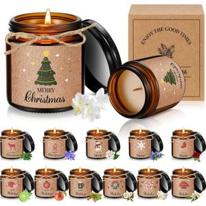 MTLEE 12 Pcs Christmas Candles Gifts Bulk Scented Candle Jars for Coworkers Women Aromatherapy Candles for Home Xmas Birthday Gifts Yoga (Cute Style)