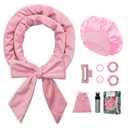 Gwabee No Heat Overnight Curl Headband, 70" Soft Ribbon Curl Wrap for Long Hair - 9 PCS Rods Set with Bonnet, Pink